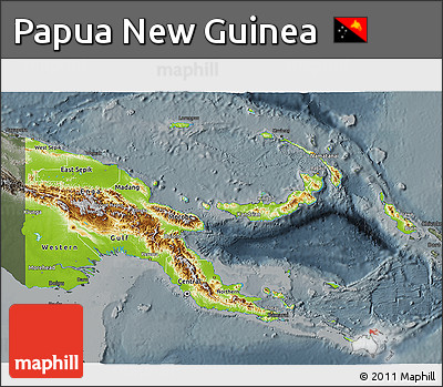 Physical 3D Map of Papua New Guinea, darken, semi-desaturated