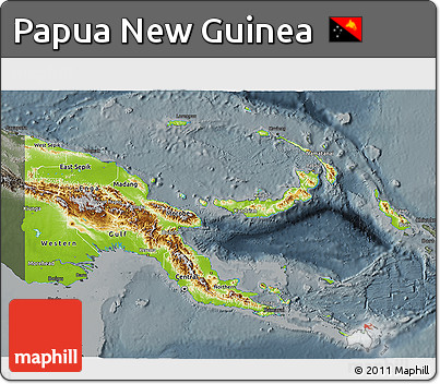 Physical 3D Map of Papua New Guinea, darken, semi-desaturated