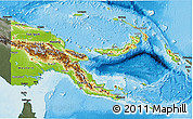 Physical 3D Map of Papua New Guinea, darken, semi-desaturated, land only