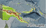 Physical 3D Map of Papua New Guinea, darken, semi-desaturated