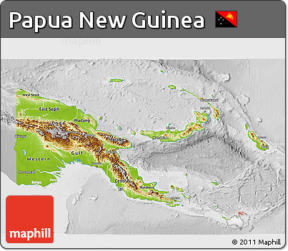 Physical 3D Map of Papua New Guinea, lighten, desaturated