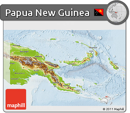 Physical 3D Map of Papua New Guinea, lighten