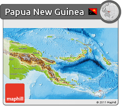 Physical 3D Map of Papua New Guinea, lighten, land only