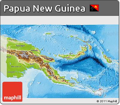 Physical 3D Map of Papua New Guinea, lighten, land only