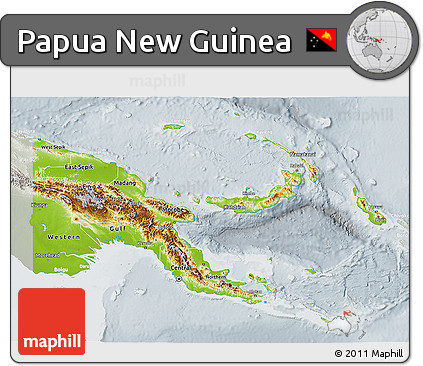 Physical 3D Map of Papua New Guinea, lighten, semi-desaturated