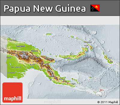 Physical 3D Map of Papua New Guinea, lighten, semi-desaturated
