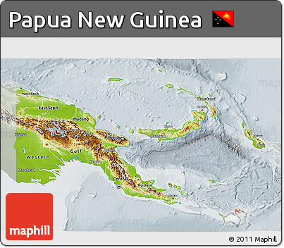 Physical 3D Map of Papua New Guinea, lighten, semi-desaturated