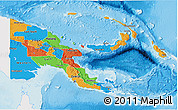 Political 3D Map of Papua New Guinea, single color outside, shaded relief sea