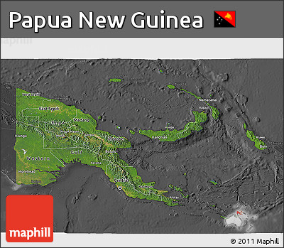 Satellite 3D Map of Papua New Guinea, darken, desaturated