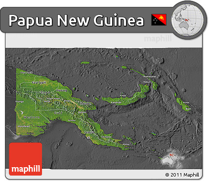 Satellite 3D Map of Papua New Guinea, darken, desaturated