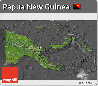 Satellite 3D Map of Papua New Guinea, darken, desaturated