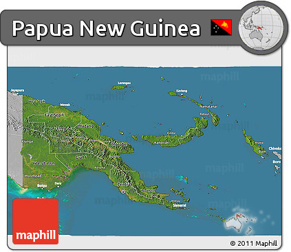 Satellite 3D Map of Papua New Guinea, lighten, desaturated, land only