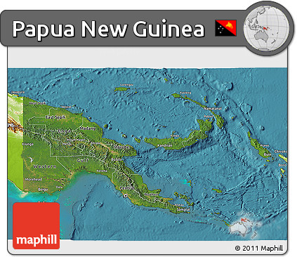 Satellite 3D Map of Papua New Guinea, physical outside, satellite sea