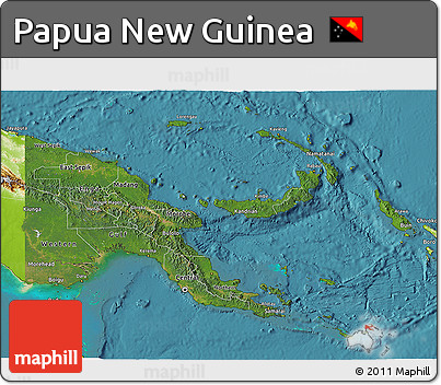 Satellite 3D Map of Papua New Guinea, physical outside, satellite sea