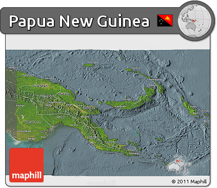 Satellite 3D Map of Papua New Guinea, semi-desaturated