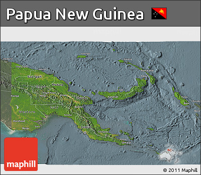 Satellite 3D Map of Papua New Guinea, semi-desaturated