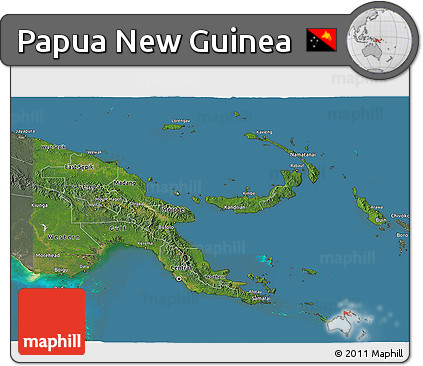 Satellite 3D Map of Papua New Guinea, semi-desaturated, land only