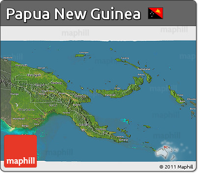 Satellite 3D Map of Papua New Guinea, semi-desaturated, land only