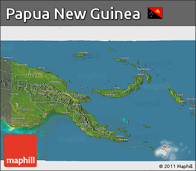 Satellite 3D Map of Papua New Guinea, semi-desaturated, land only