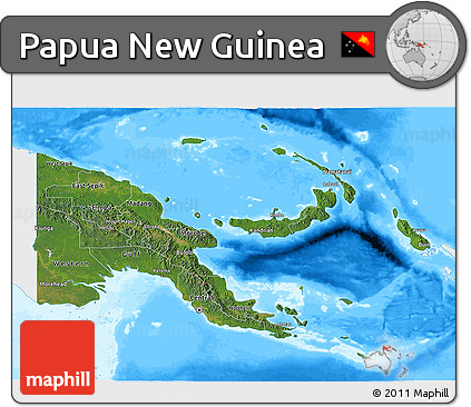 Satellite 3D Map of Papua New Guinea, single color outside, bathymetry sea