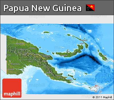 Satellite 3D Map of Papua New Guinea, single color outside, bathymetry sea