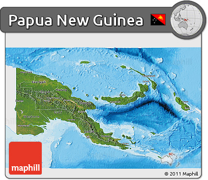 Satellite 3D Map of Papua New Guinea, single color outside, bathymetry sea, shaded relief sea