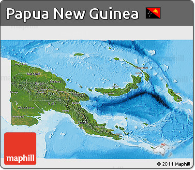 Satellite 3D Map of Papua New Guinea, single color outside, bathymetry sea, shaded relief sea