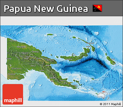 Satellite 3D Map of Papua New Guinea, single color outside, bathymetry sea, shaded relief sea