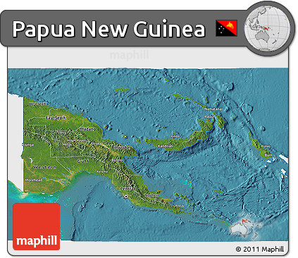 Satellite 3D Map of Papua New Guinea, single color outside