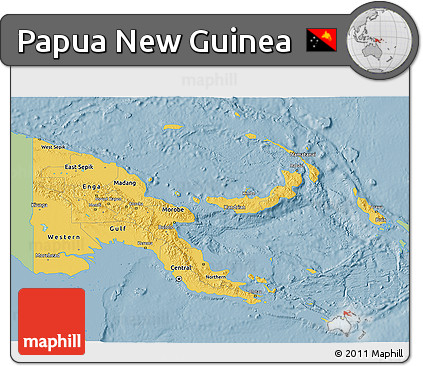 Savanna Style 3D Map of Papua New Guinea, single color outside