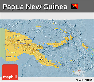 Savanna Style 3D Map of Papua New Guinea, single color outside