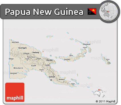 Shaded Relief 3D Map of Papua New Guinea, cropped outside