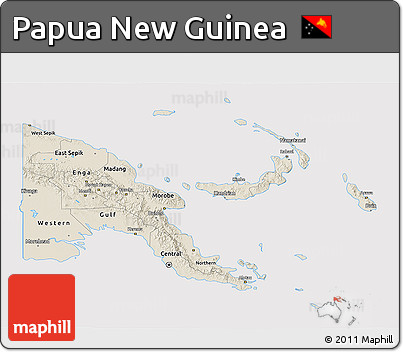 Shaded Relief 3D Map of Papua New Guinea, cropped outside