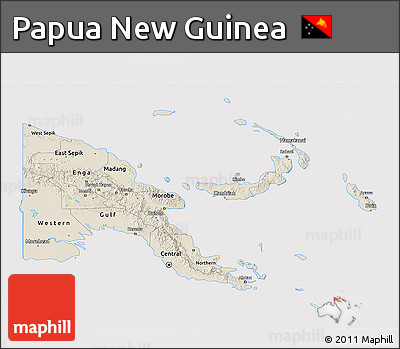 Shaded Relief 3D Map of Papua New Guinea, cropped outside