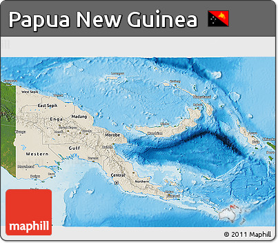 Shaded Relief 3D Map of Papua New Guinea, satellite outside, shaded relief sea