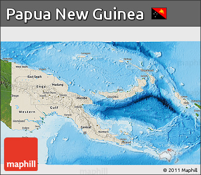 Shaded Relief 3D Map of Papua New Guinea, satellite outside, shaded relief sea