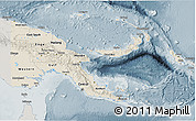 Shaded Relief 3D Map of Papua New Guinea, semi-desaturated