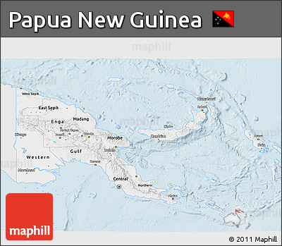 Silver Style 3D Map of Papua New Guinea, single color outside