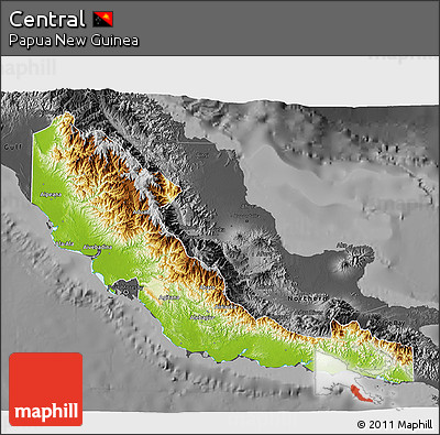 Physical 3D Map of Central, darken, desaturated