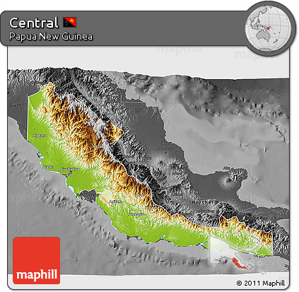 Physical 3D Map of Central, darken, desaturated