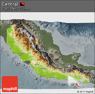 Physical 3D Map of Central, darken, semi-desaturated