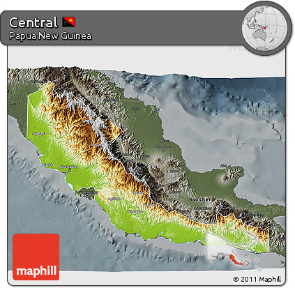 Physical 3D Map of Central, darken, semi-desaturated