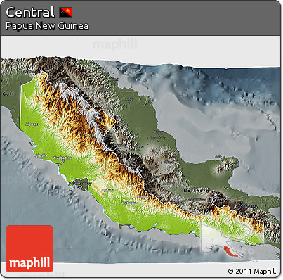 Physical 3D Map of Central, darken, semi-desaturated