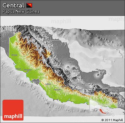 Physical 3D Map of Central, desaturated