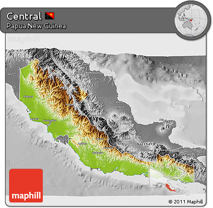 Physical 3D Map of Central, desaturated