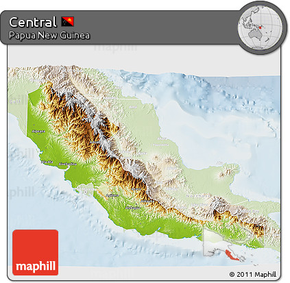 Physical 3D Map of Central, lighten