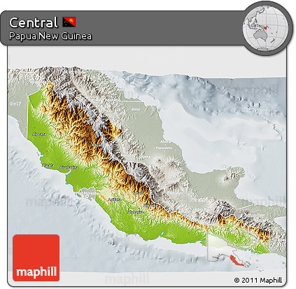 Physical 3D Map of Central, lighten, semi-desaturated