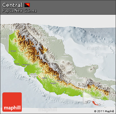Physical 3D Map of Central, lighten, semi-desaturated