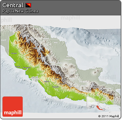 Physical 3D Map of Central, lighten, semi-desaturated