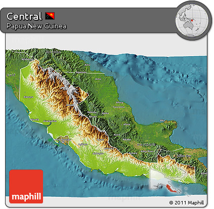 Physical 3D Map of Central, satellite outside